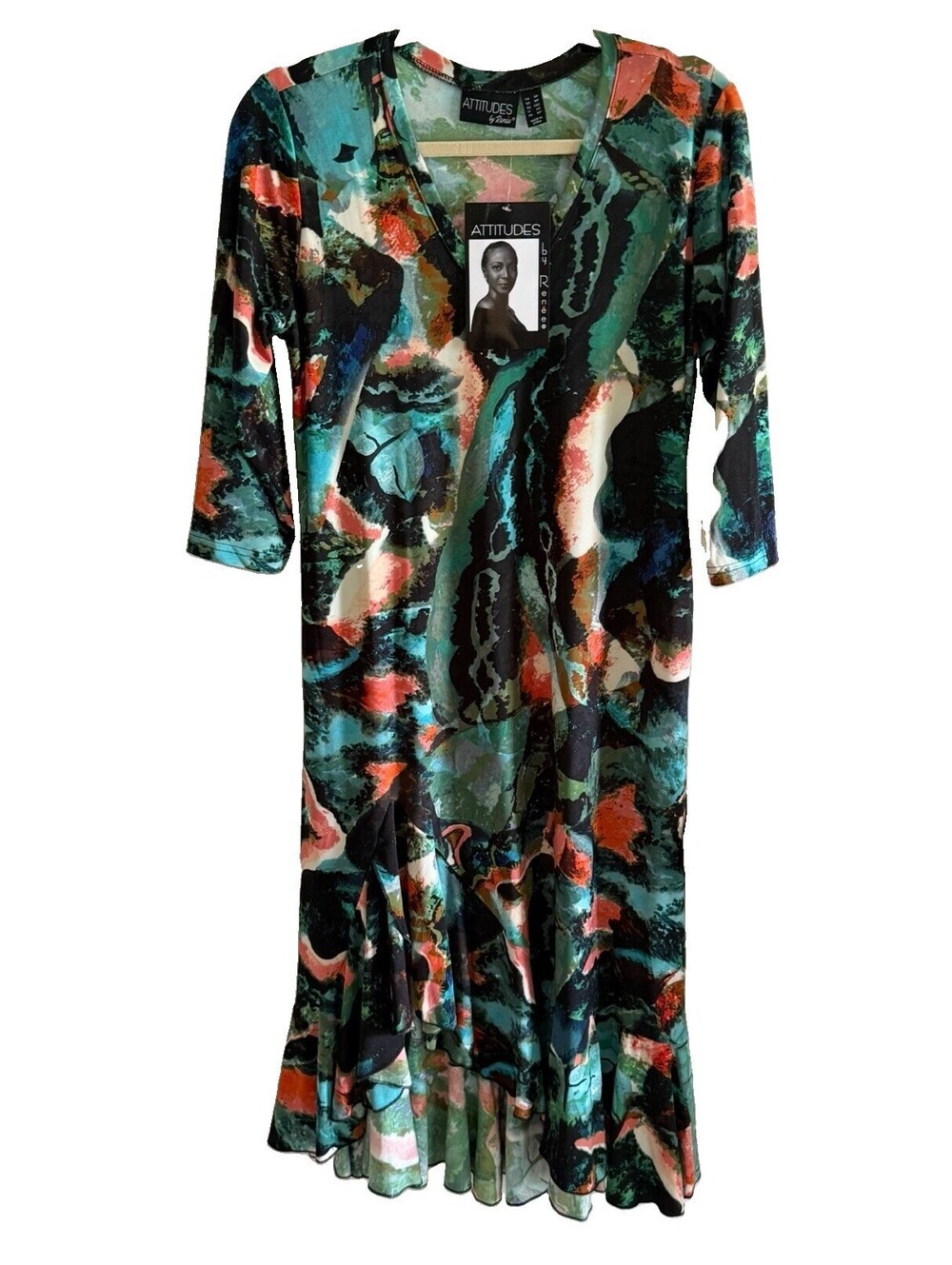 Attitudes by Renee A518210 Petite SP Como Jersey Ruffle Hem Dress Multicolor NWT